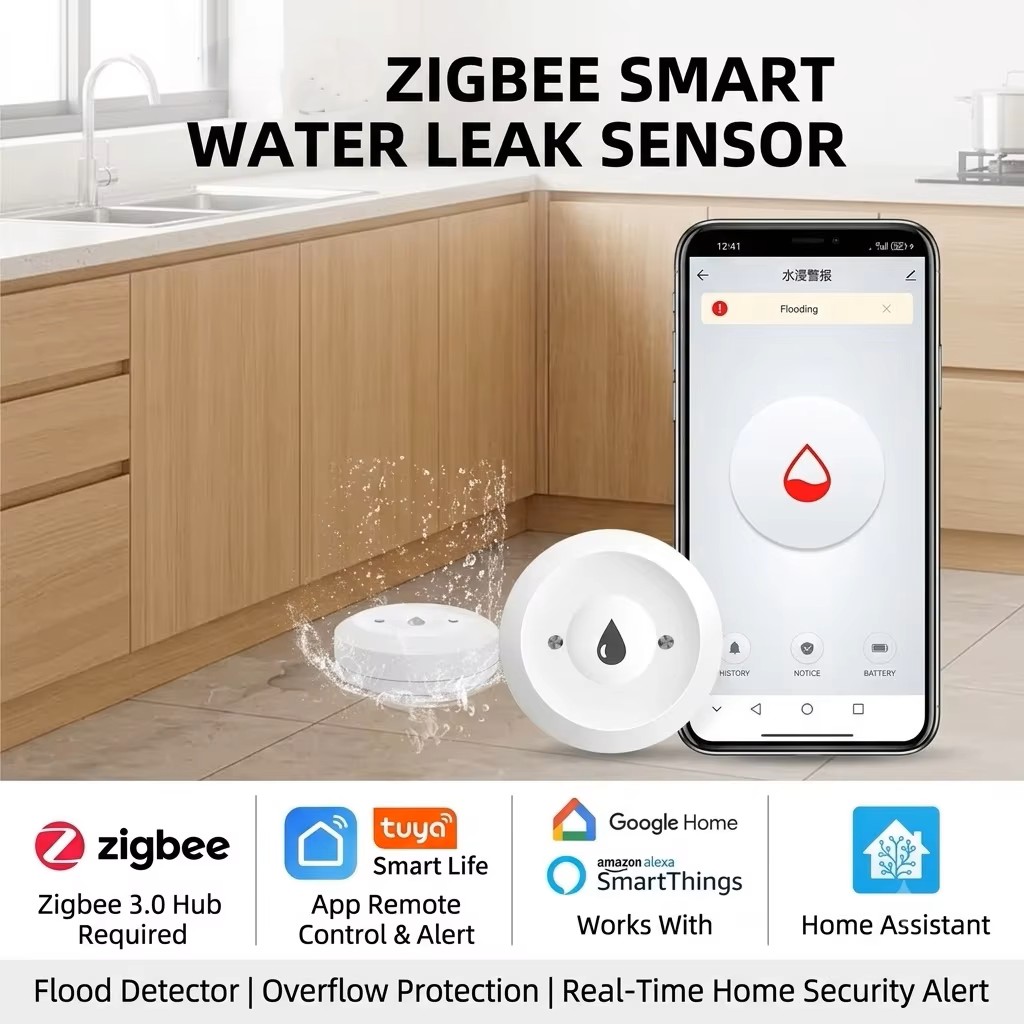 Home Security Devices - مستشعر تسرب المياه الذكي ZigBee 3.0،