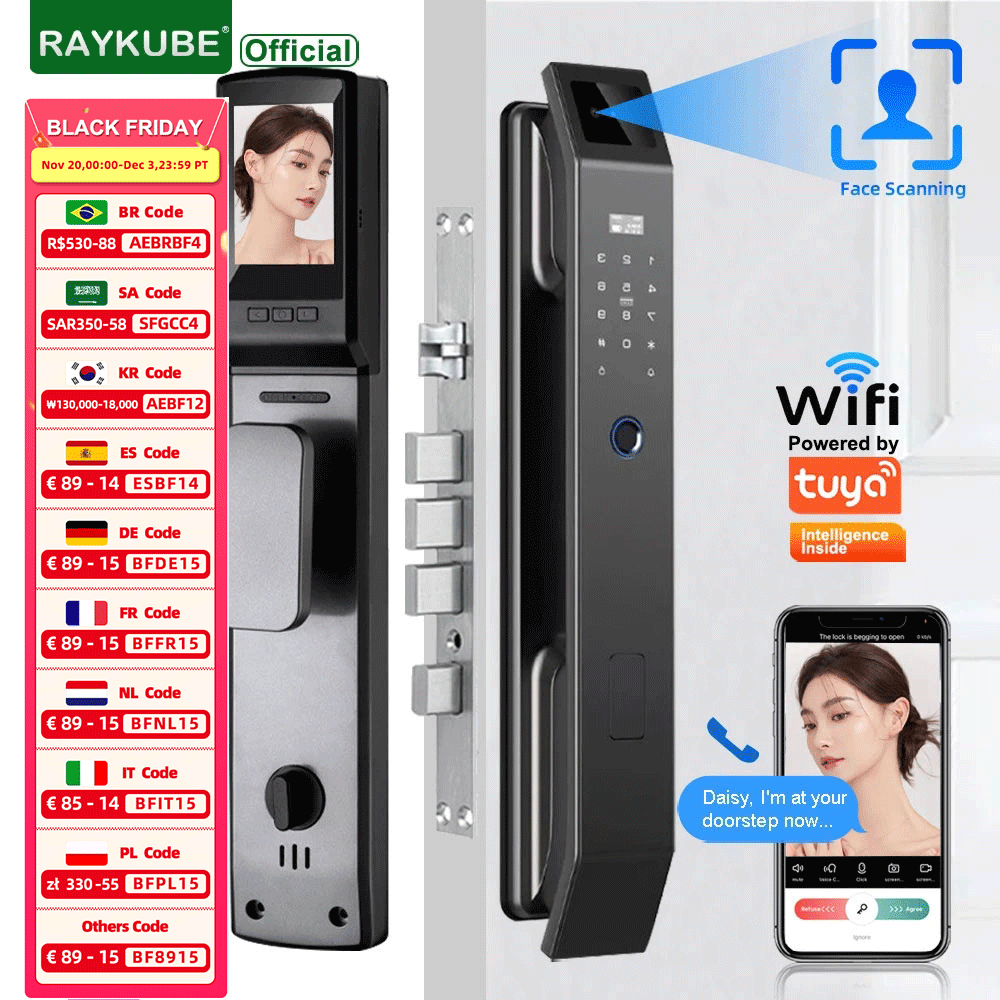 RAYKUBE DF14 Tuya WiFi ثلاثية  - مراجعة Door Lock Smart Keypad وسعره
