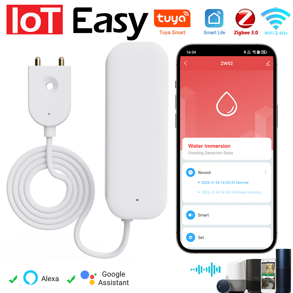 Tuya WiFi زيجبي استشعار المياه - مراجعة Home Security Devices وسعره